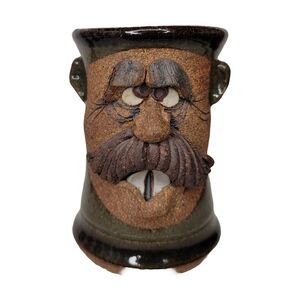 Vintage Ugly Funny 3D Face Mug, MMS Mahon Stoneware Pottery Mustache